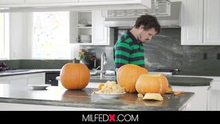 Milf Dee Williams Fucks Her Daughter's Boyfriend While Carving Pumpkins