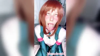 Ochako Uraraka Cosplayer Showing Her Blowjob Skills With A Great Deal Of Passion